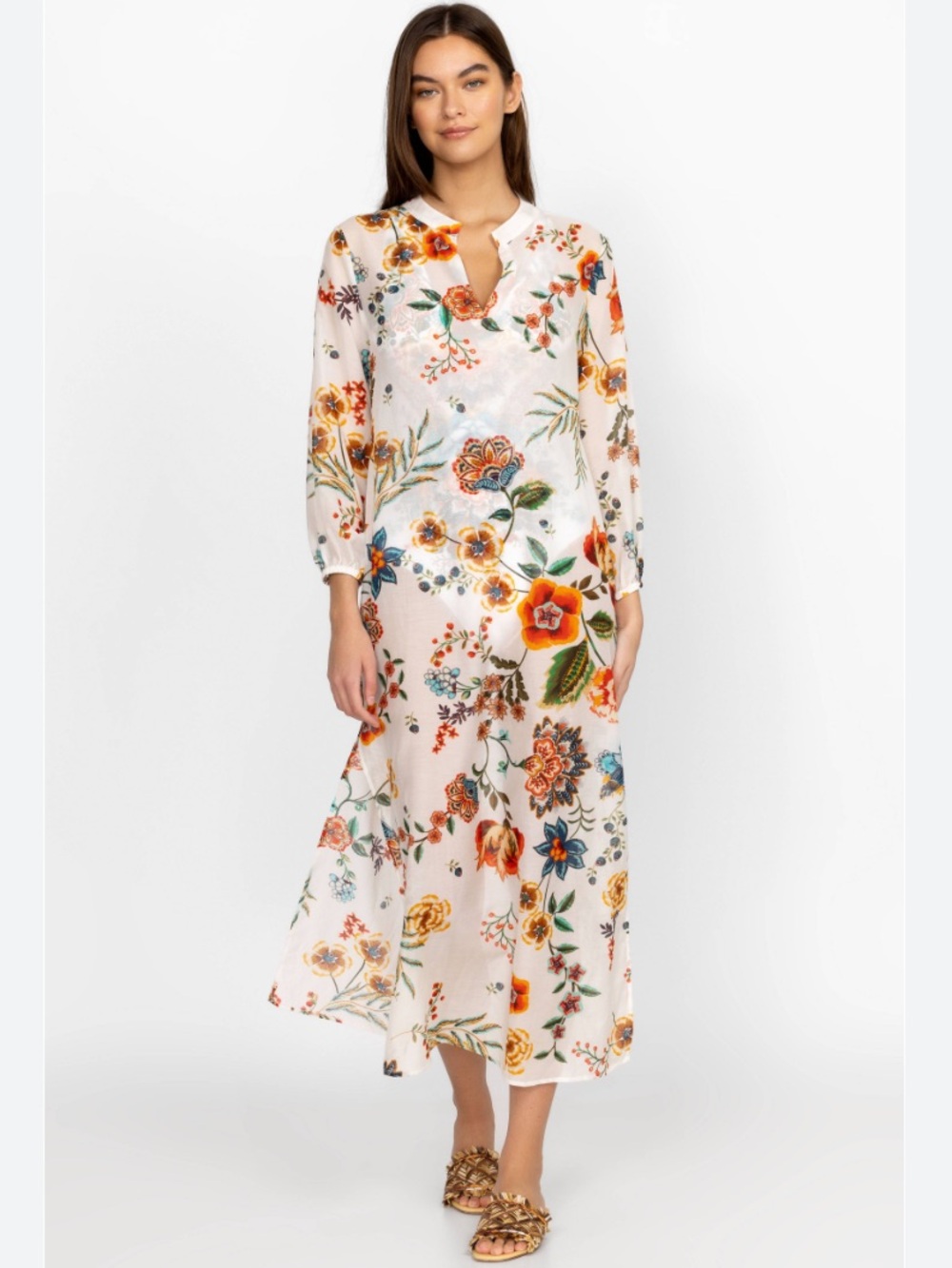 NWT JOHNNY WAS Ardella Puff Sleeve Maxi Dress silk cotton size XXL